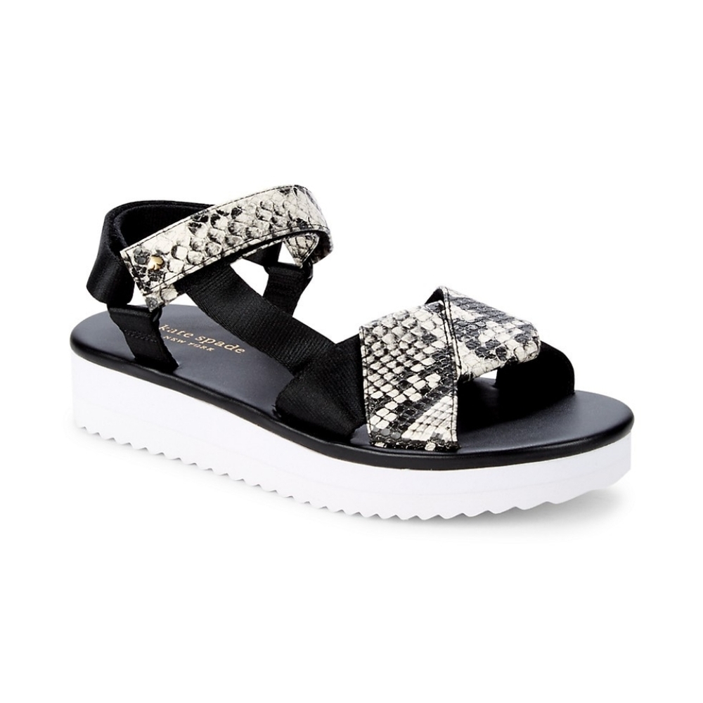 NEW Kate Spade Dotty Embossed Snakeskin Sandals in Black/White - Picture 6 of 16